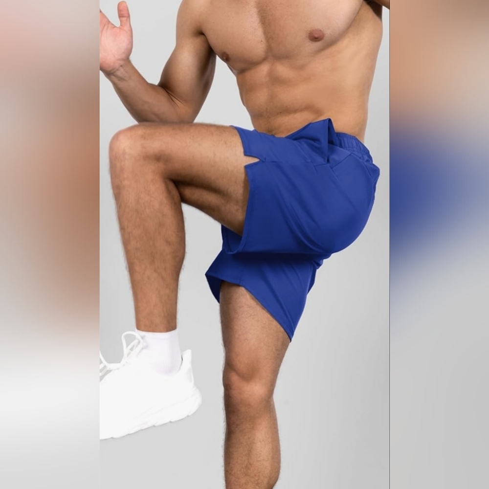 Blue Men Athletic Shorts with Pockets 5" Inseam‎ Quick Dry Lightweight L